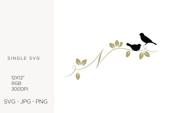 Birds on a Branch, Golden Letter N: Icons & Graphics
