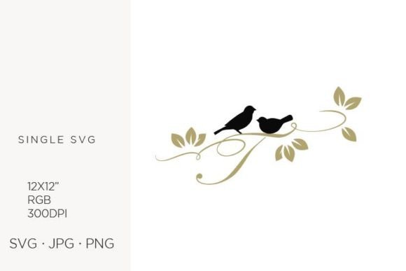Birds on a Branch, Golden Letter T: Graphics & Icons Review