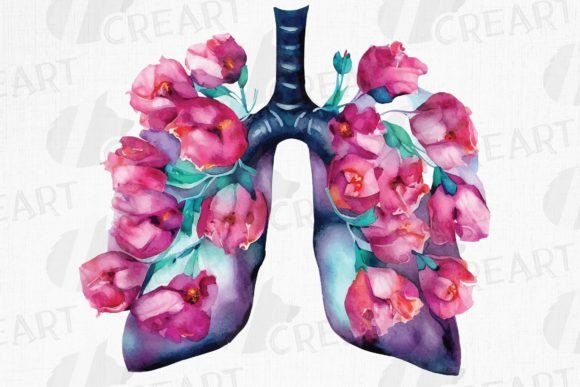 Blooming Anatomical Lungs Pink Flowers Graphics