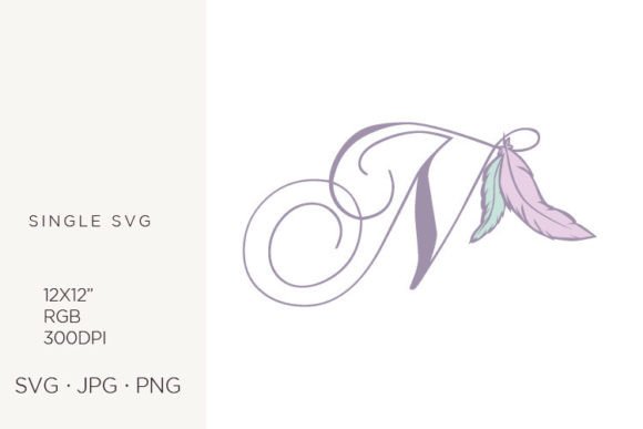 Bohemian Feather, Boho Letter N Graphics & Icons