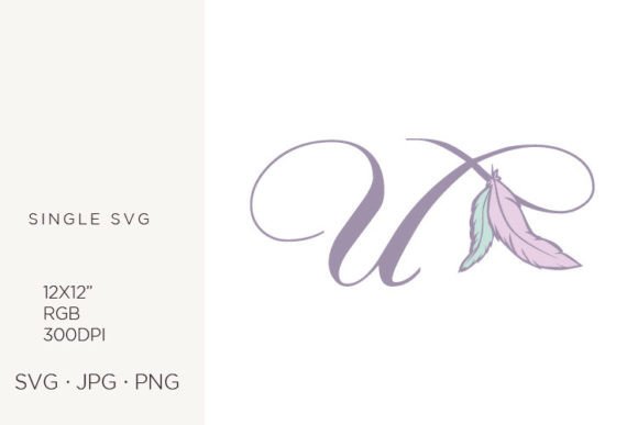 Bohemian Feather, Boho Letter U Graphics & Icons