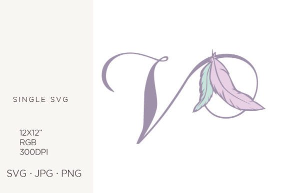 Bohemian Feather, Boho Letter V Graphics & Icons