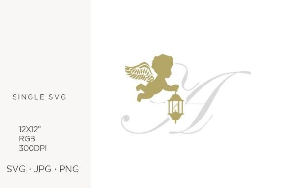 Golden Baby Angel with Lantern, Letter A Graphics & Icons