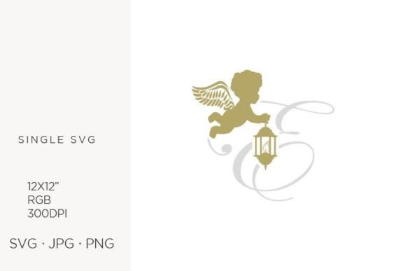 Golden Baby Angel with Lantern, Letter E