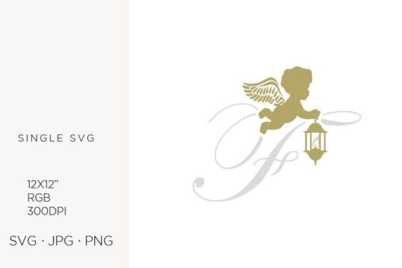 Golden Baby Angel with Lantern, Letter F Graphics & Icons