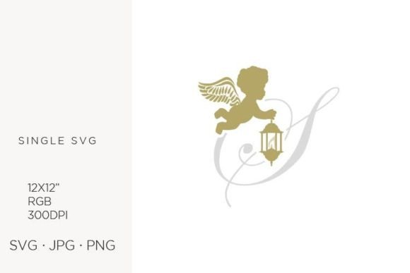 Golden Baby Angel with Lantern, Letter S Graphics & Icons