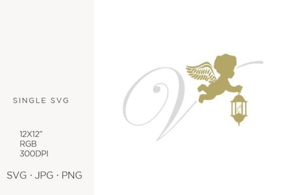 Golden Baby Angel with Lantern, Letter V Graphics & Icons
