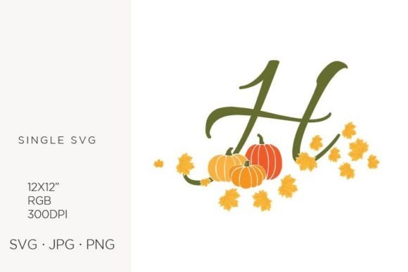 H Letter, Autumn, Leaves and Pumpkin Graphics