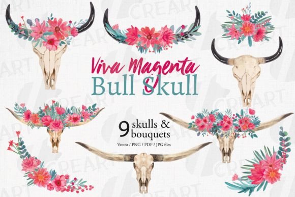 Magenta Flower Bouquets and Bull Skulls Graphics
