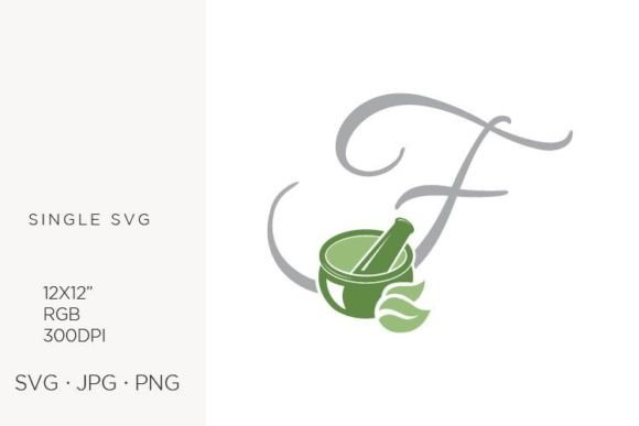 Mortar and Pestle, Spice and Letter F Graphics & Icons