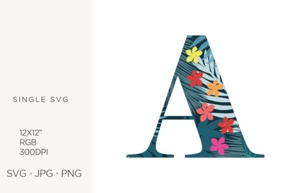 Palm Leaves and Flowers Inside Letter A: Graphics & Icons Review
