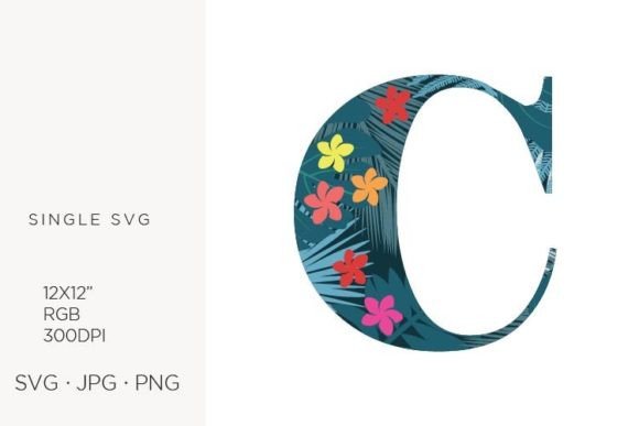 Palm Leaves and Flowers Inside Letter C Graphics & Icons