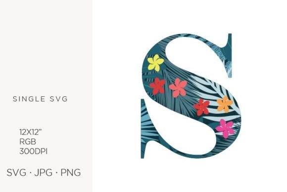 Palm Leaves and Flowers Inside Letter S Graphics & Icons