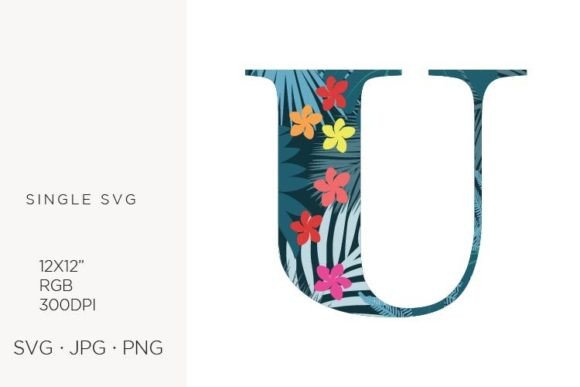 Palm Leaves and Flowers Inside Letter U Graphics & Icons