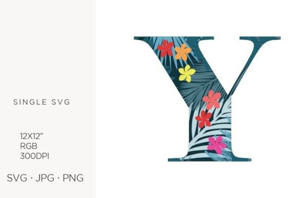 Palm Leaves and Flowers Inside Letter Y Graphics & Icons