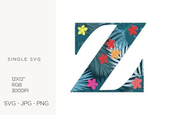 Palm Leaves and Flowers Inside Letter Z Graphics & Icons